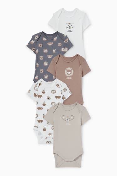 Babies - Multipack of 5 - wild animals - baby bodysuit - taupe