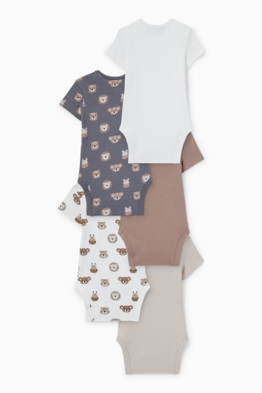 Babies - Multipack of 5 - wild animals - baby bodysuit - taupe