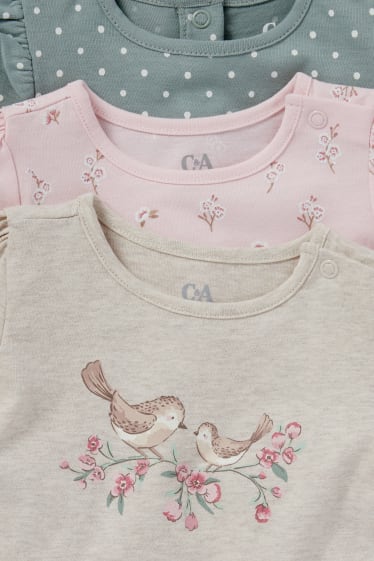 Bebés - Pack de 3 - pajaritos - camisetas de manga larga para bebé - beis jaspeado