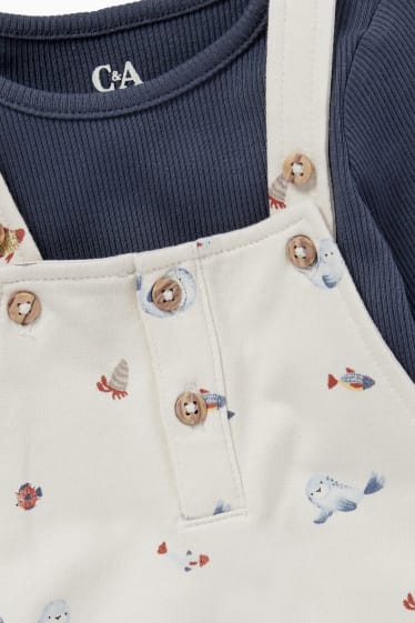 Babys - Meerestiere - Baby-Outfit - 2 teilig - dunkelblau / cremeweiss