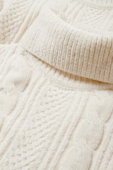 Children - Chenille polo neck jumper - cable knit pattern - white