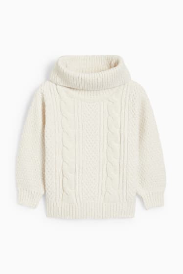 Children - Chenille polo neck jumper - cable knit pattern - white