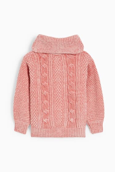 Children - Chenille polo neck jumper - cable knit pattern - rose