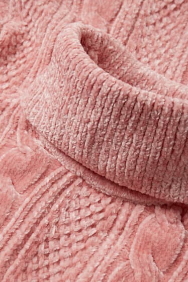 Bambine - Maglione con collo a dolcevita in ciniglia - motivo a treccia - rosa