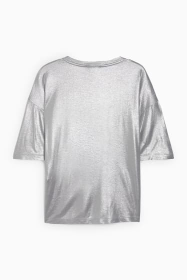 Dames - T-shirt - glanzend - zilver