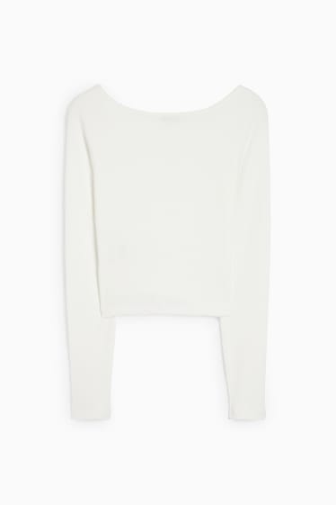 Femei - CLOCKHOUSE - tricou crop cu mânecă lungă - alb-crem