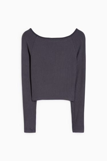 Dames - Korte longsleeve - donkergrijs