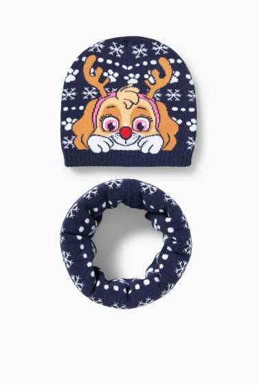 Kinderen: meisjes - Paw Patrol - set - gebreide muts en colsjaal - 2-delig - donkerblauw