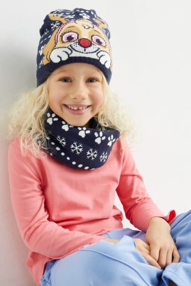Kinderen: meisjes - Paw Patrol - set - gebreide muts en colsjaal - 2-delig - donkerblauw