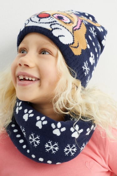 Kinderen: meisjes - Paw Patrol - set - gebreide muts en colsjaal - 2-delig - donkerblauw