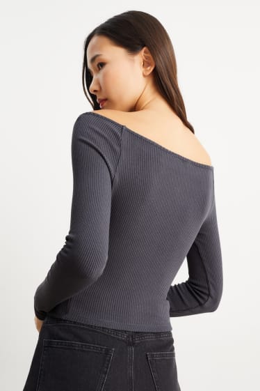 Dames - Korte longsleeve - donkergrijs