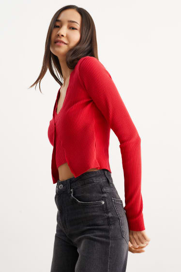 Femmes - Gilet en maille - look 2-en-1 - rouge