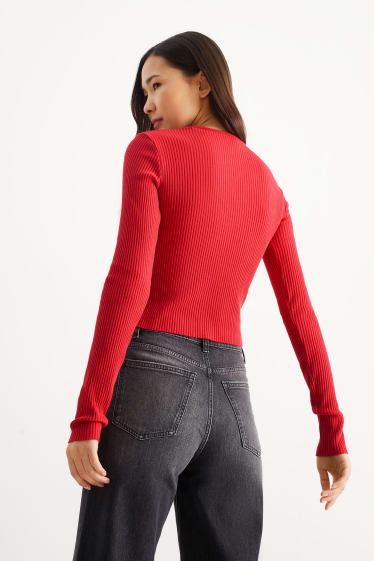 Femei - CLOCKHOUSE - Cardigan tricotat - aspect 2 în 1 - roșu