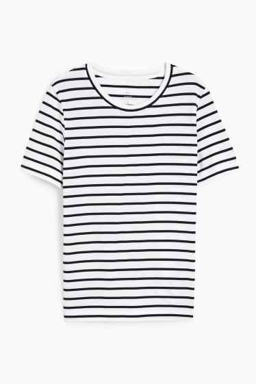 Kobiety - T-shirt basic - w paski - biały