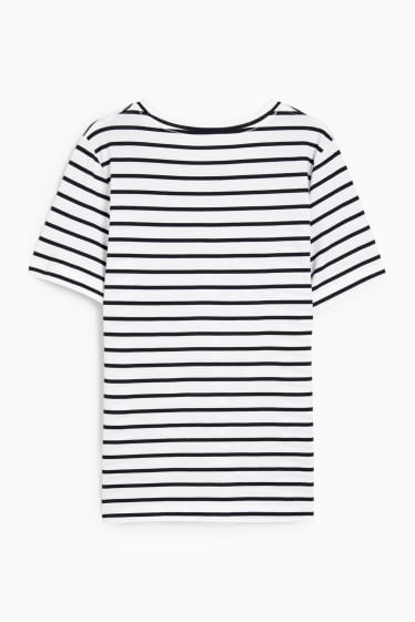 Kobiety - T-shirt basic - w paski - biały