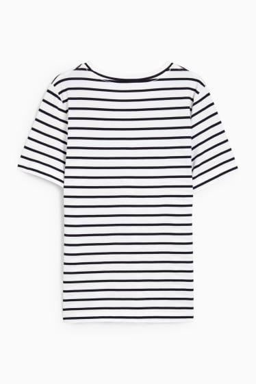 Damen - Basic-T-Shirt - gestreift - weiß