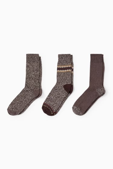Hommes - Lot de 3 paires - chaussettes doublées - marron foncé