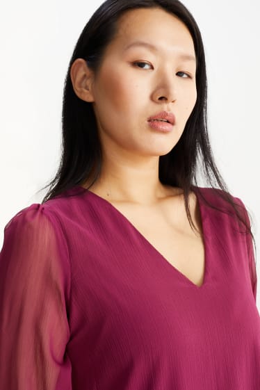 Dámské - Šifonové šaty s výstřihem ve tvaru V - fialová