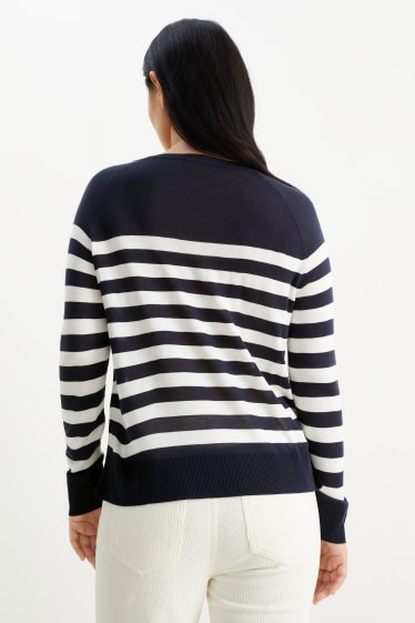 Women - Basic jumper - striped - dark blue