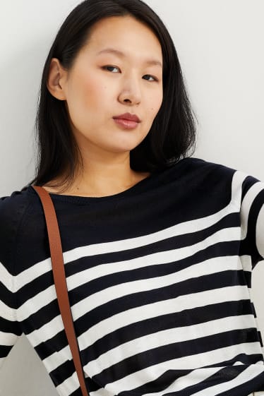 Women - Basic jumper - striped - dark blue