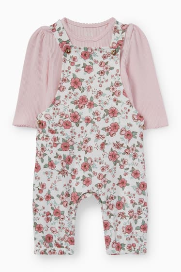 Babys - Bloemetjes - baby-outfit - 2-delig - roze