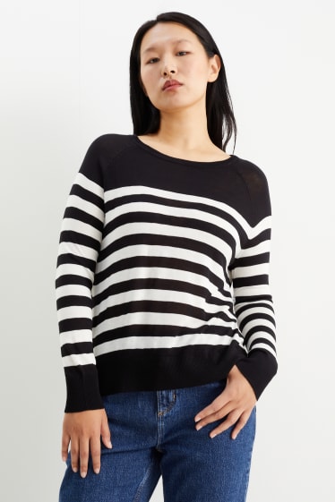 Women - Basic jumper - striped - black / white