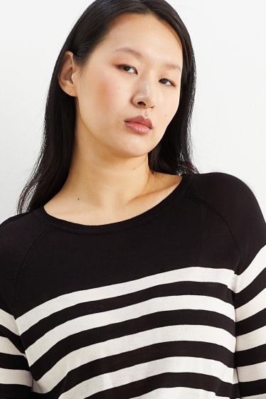 Damen - Basic-Pullover - gestreift - schwarz / weiß