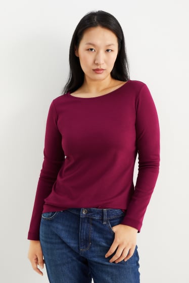 Mujer - Camiseta básica de manga larga - burdeos
