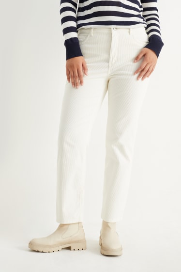 Femei - Pantaloni din catifea reiată - talie înaltă - straight fit - alb-crem