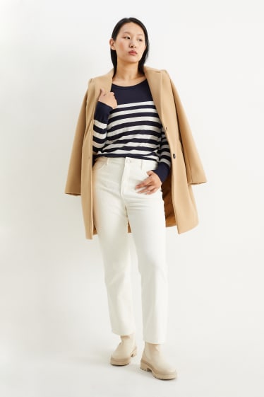 Femmes - Pantalon de velours - high waist - straight fit - blanc crème