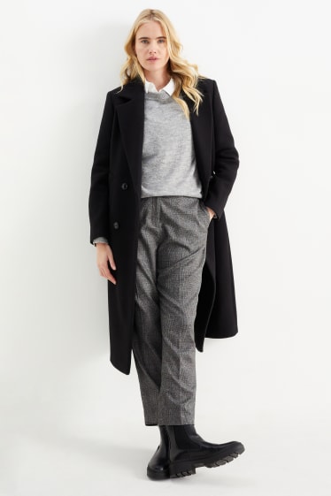 Women - Cloth trousers - mid-rise waist - cigarette fit - check - dark gray