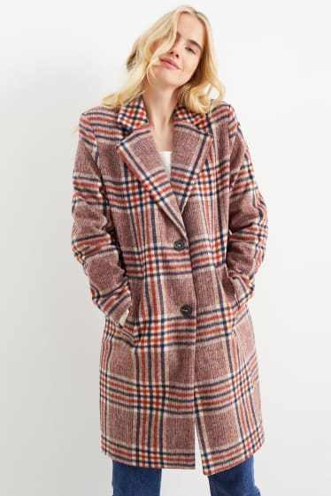 Women - Coat - check - light beige