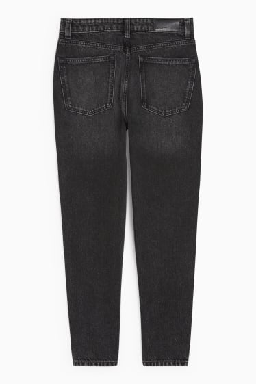Dámské - Mom jeans se štrasovými kamínky - high waist - džíny - tmavošedé