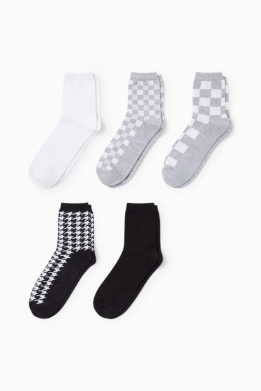 Dames - Set van 5 paar - sokken - geruit - lichtgrijs