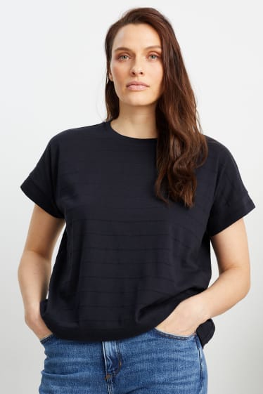 Damen - T-Shirt - gestreift - dunkelblau