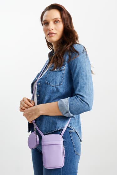 Kobiety - Zestaw - torebka na telefon i portfel - imitacja skóry - 2 części - fioletowy