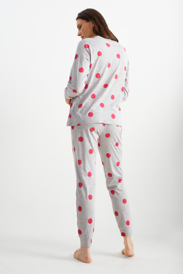 Damen - Pyjama - gepunktet - hellgrau-melange