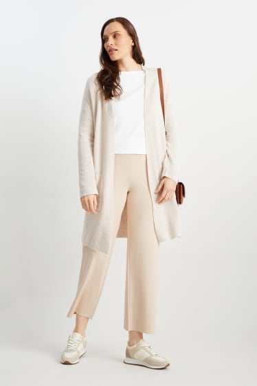 Women - Basic knitted trousers - light beige