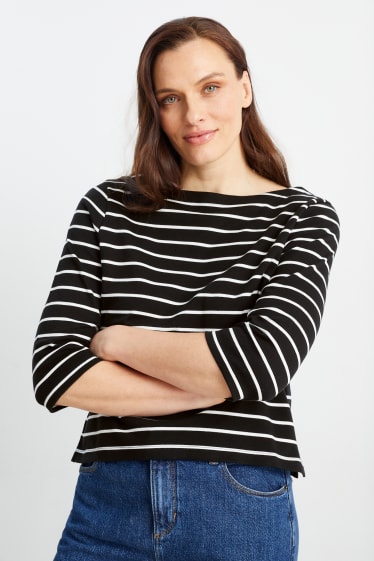 Damen - Langarmshirt - gestreift - schwarz