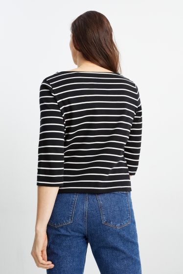 Women - Long sleeve top - striped - black