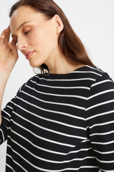 Women - Long sleeve top - striped - black