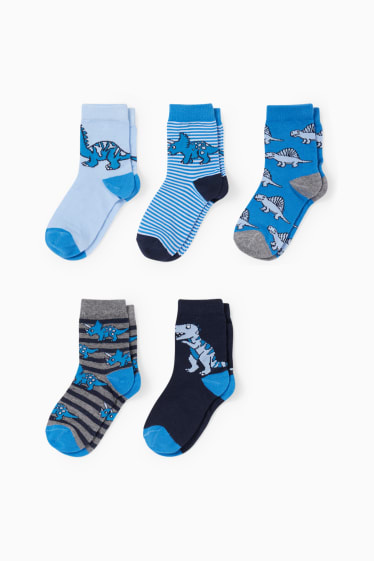 Kinder - Multipack 5er - Dino - Socken mit Motiv - blau