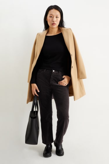 Femmes - Pantalon de velours - high waist - straight fit - noir