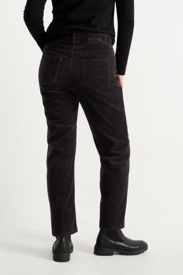 Femei - Pantaloni din catifea reiată - talie înaltă - straight fit - negru