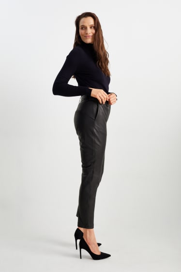 Dames - Leren broek - high waist - tapered fit - zwart