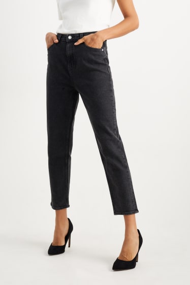 Dames - Mom jeans - high waist - LYCRA® - jeansdonkergrijs
