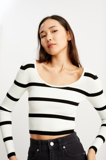 Donna - CLOCKHOUSE - maglione dal taglio corto - a righe - bianco