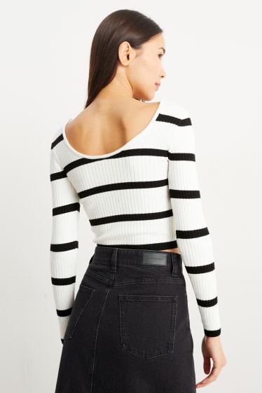 Damen - CLOCKHOUSE - Crop Pullover - gestreift - weiß
