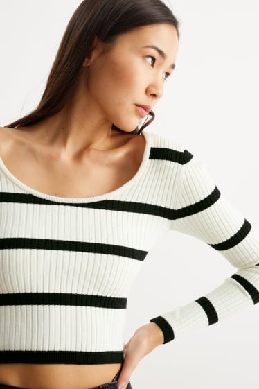 Damen - CLOCKHOUSE - Crop Pullover - gestreift - weiß