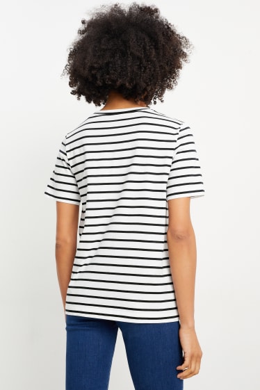 Kobiety - T-shirt basic - w paski - biały